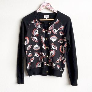 Milly NY Black Merino Wool Floral Print Small